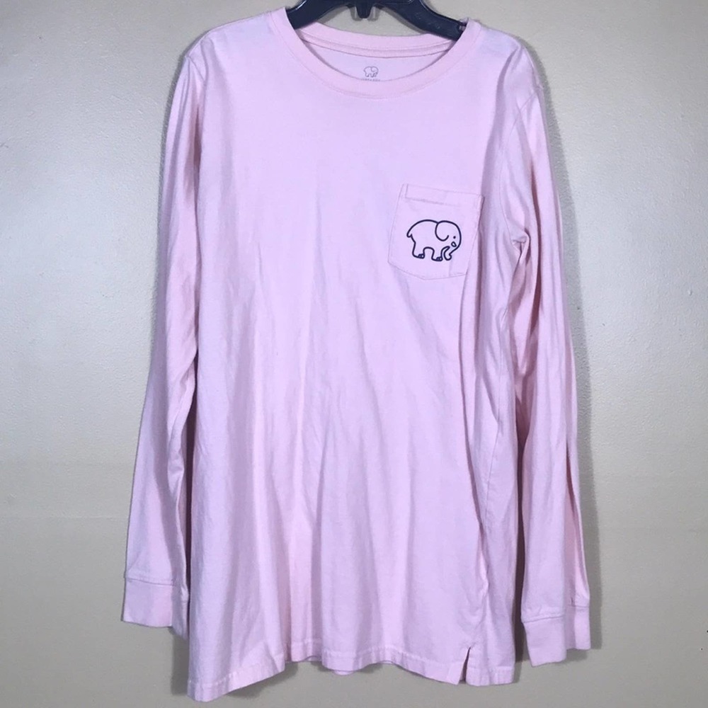 Ivory Ella‎ Shirt Womens Medium Pink Long Sleeves Tee Elephant Graphic